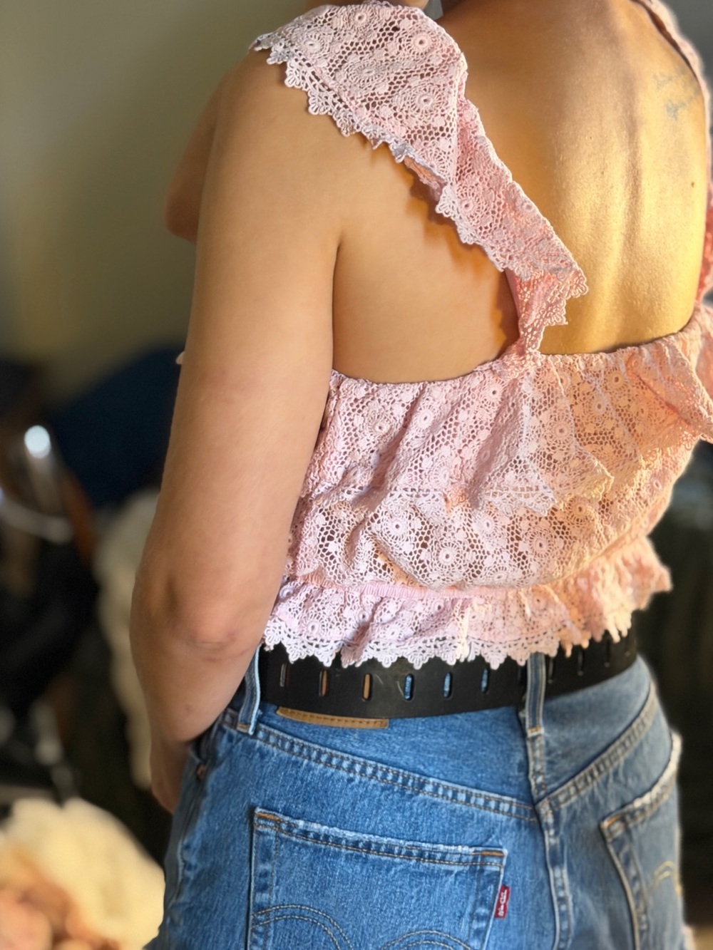 LoveShackFancy Pink Lace Ruffle Crop Top - Picture 8 of 10